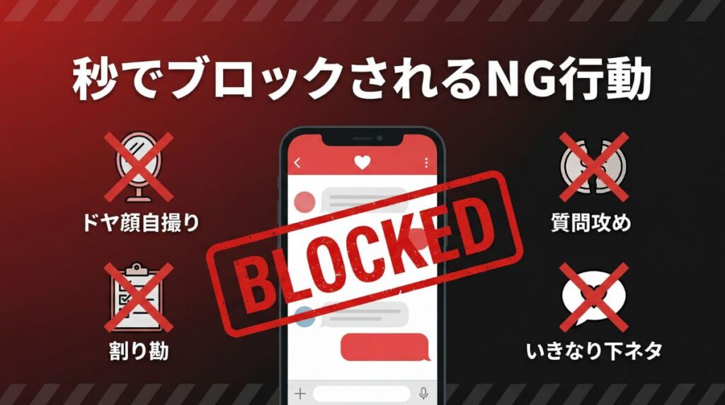 秒でブロックされるNG行動：ドヤ顔自撮り・質問攻め・割り勘・いきなり下ネタ